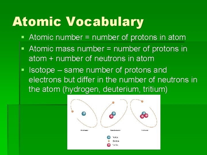 Atomic Vocabulary § Atomic number = number of protons in atom § Atomic mass