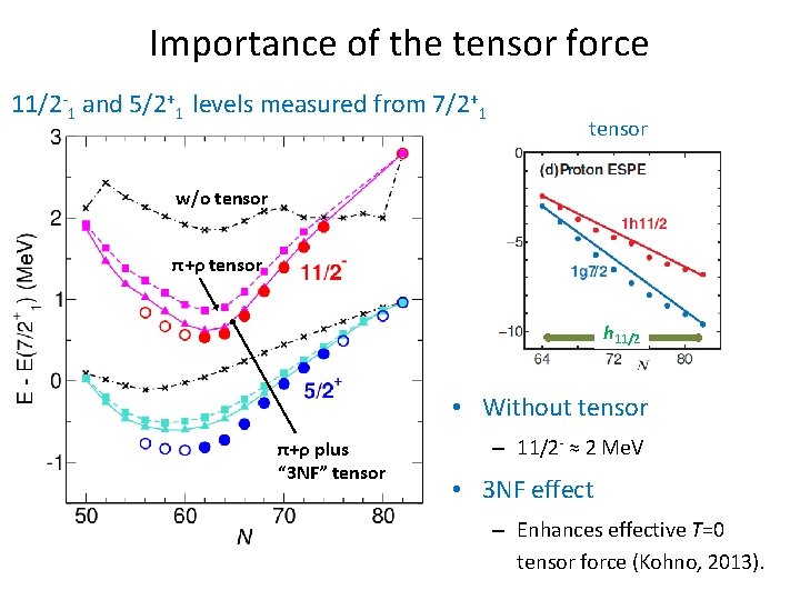 Importance of the tensor force 11/2 -1 and 5/2+1 levels measured from 7/2+1 tensor