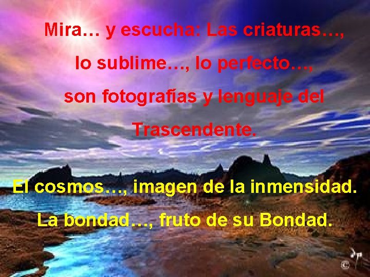 Mira… y escucha: Las criaturas…, lo sublime…, lo perfecto…, son fotografías y lenguaje del