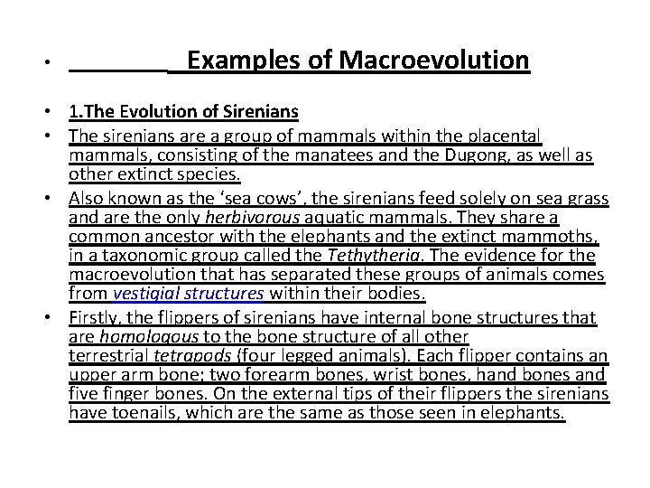  • Examples of Macroevolution • 1. The Evolution of Sirenians • The sirenians