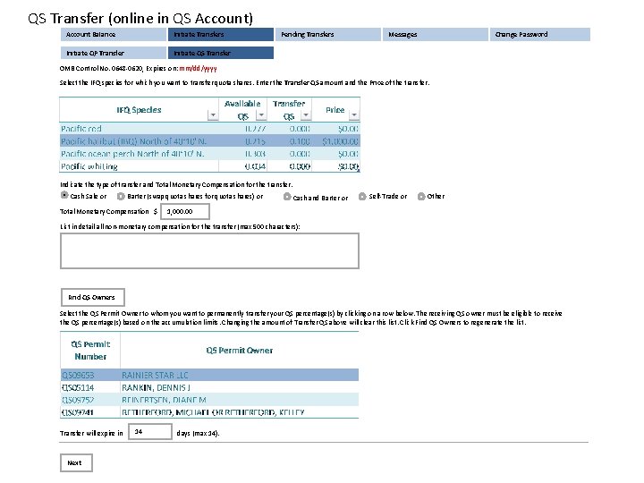 QS Transfer (online in QS Account) Account Balance Initiate Transfers Initiate QP Transfer Initiate