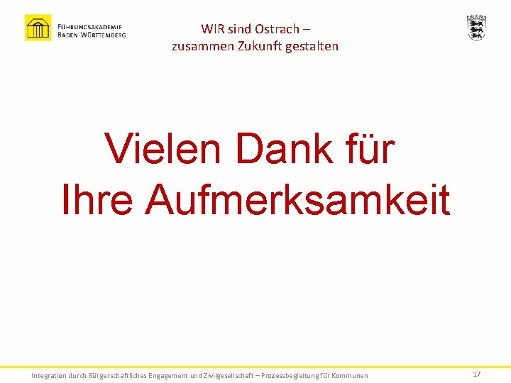 WIR sind Ostrach – zusammen Zukunft gestalten Vielen Dank für Ihre Aufmerksamkeit Integration durch