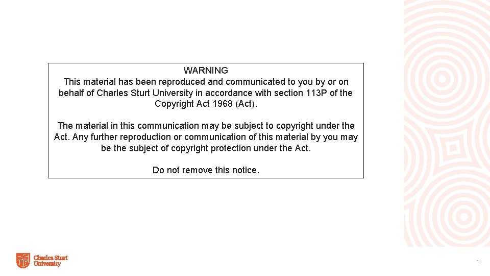 WARNING This material has been reproduced and communicated to you by or on behalf