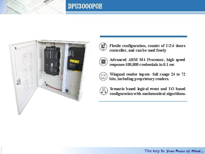 DPU 3000 POE Flexile configuration, consist of 124 doors controller, and can be used