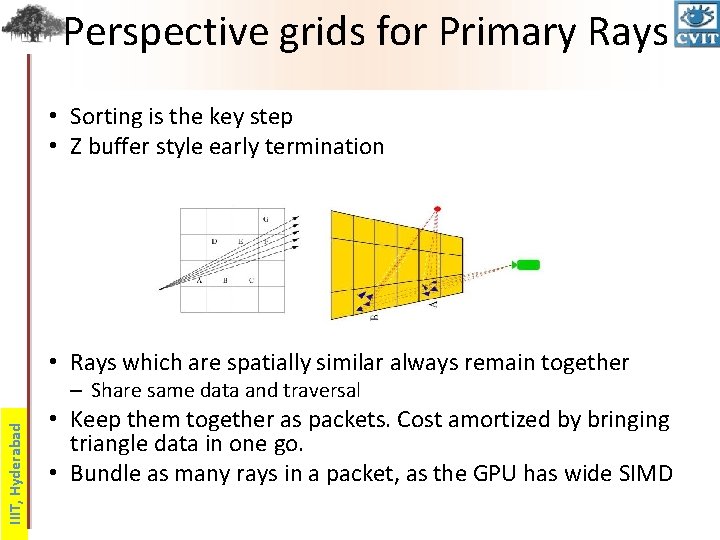 Perspective grids for Primary Rays • Sorting is the key step • Z buffer