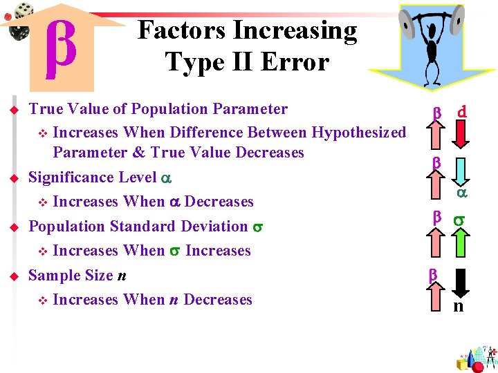 β u u Factors Increasing Type II Error True Value of Population Parameter v