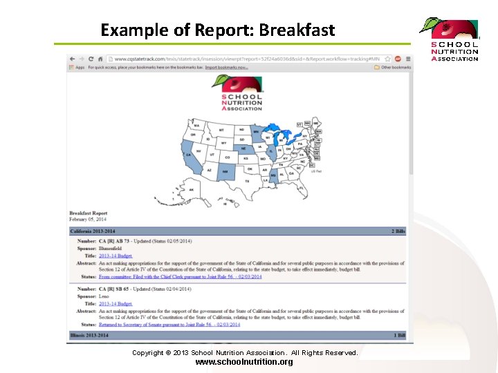 Example of Report: Breakfast Copyright © 2013 School Nutrition Association. All Rights Reserved. www.