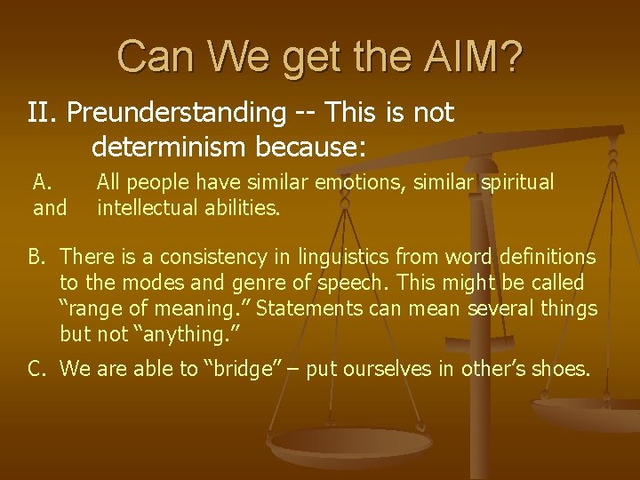Can We get the AIM? II. Preunderstanding -- This is not determinism because: A.