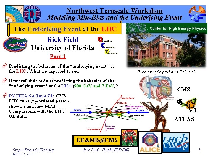 Northwest Terascale Workshop Modeling Min-Bias and the Underlying Event The Underlying Event at the