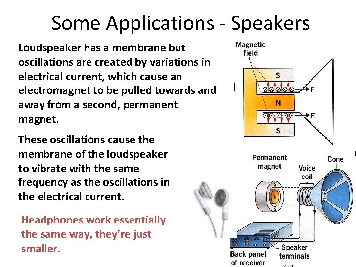 Some Applications - Speakers Loudspeaker has a membrane but oscillations are created by variations