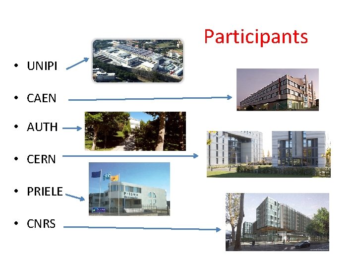 Participants • UNIPI • CAEN • AUTH • CERN • PRIELE • CNRS 