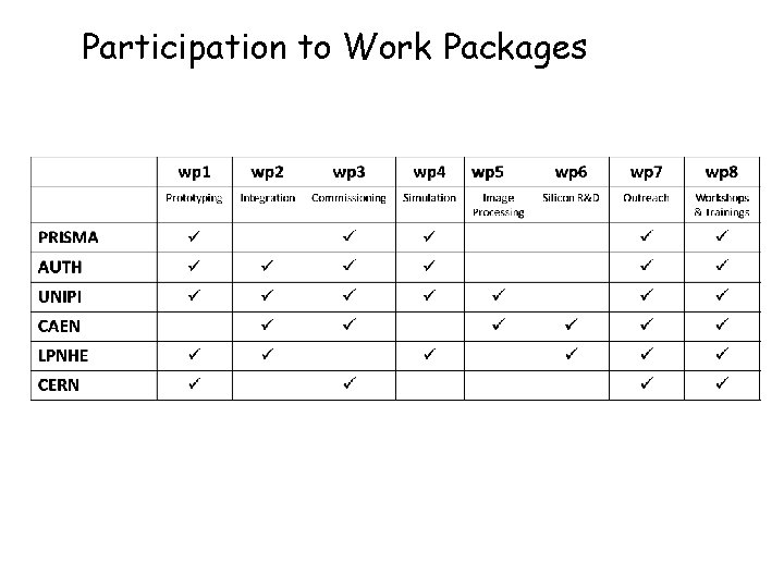 Participation to Work Packages 