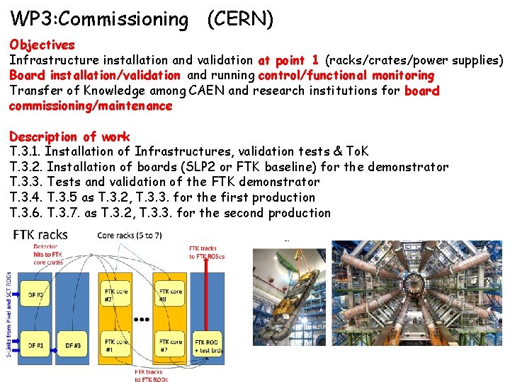 WP 3: Commissioning (CERN) Objectives Infrastructure installation and validation at point 1 (racks/crates/power supplies)