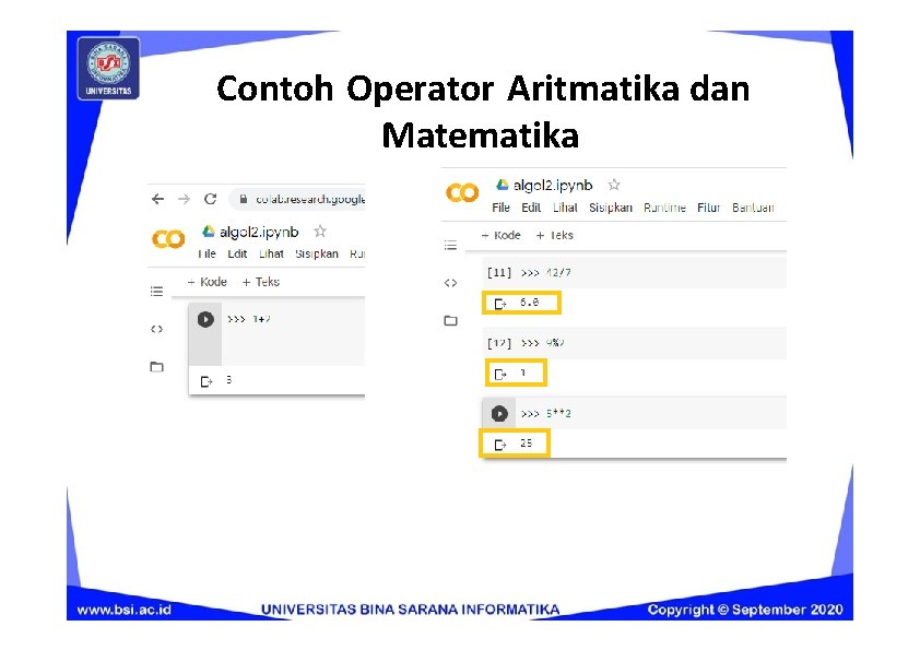 Contoh Operator Aritmatika dan Matematika 