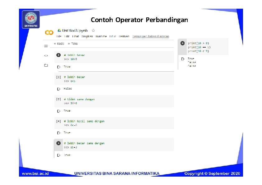 Contoh Operator Perbandingan 