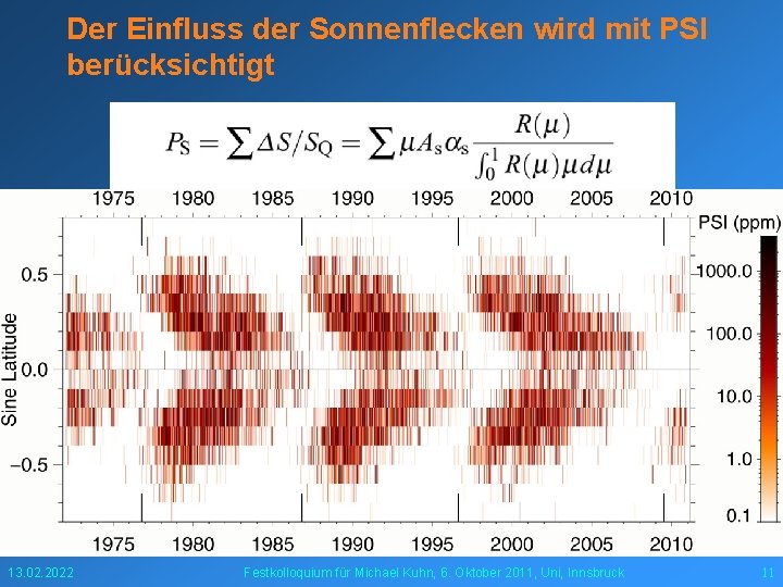 Der Einfluss der Sonnenflecken wird mit PSI berücksichtigt 13. 02. 2022 Festkolloquium für Michael