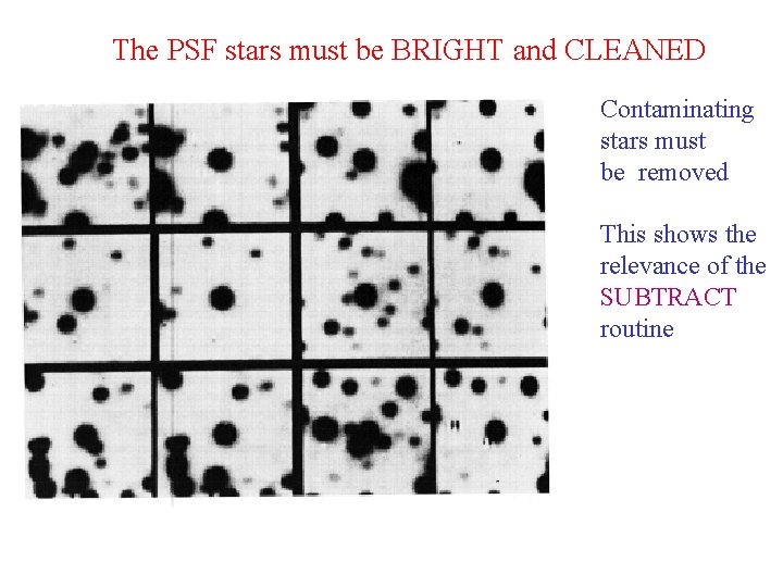 The PSF stars must be BRIGHT and CLEANED Contaminating stars must be removed This