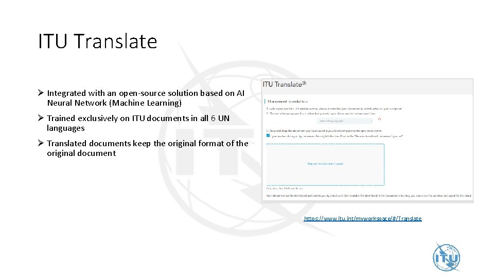 ITU Translate Ø Integrated with an open-source solution based on AI Neural Network (Machine