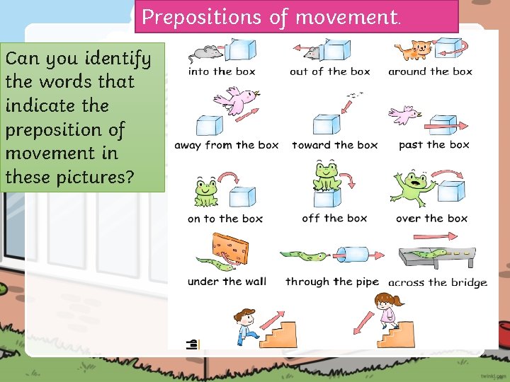 Prepositions of movement. Can you identify the words that indicate the preposition of movement
