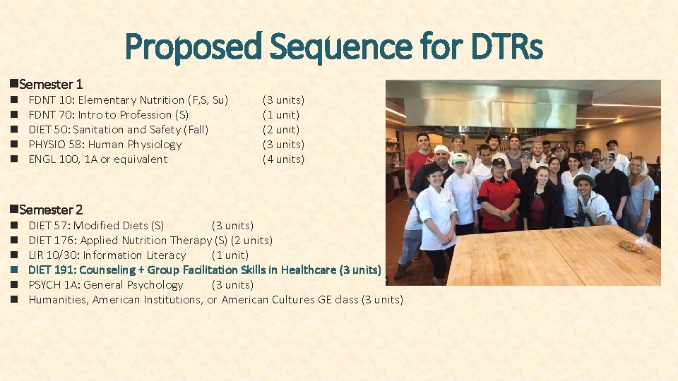 Proposed Sequence for DTRs n. Semester 1 n n n FDNT 10: Elementary Nutrition