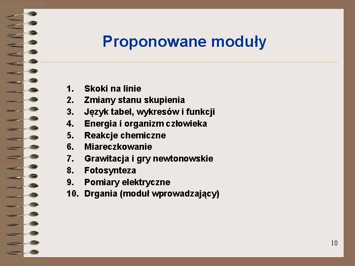 Proponowane moduły 1. 2. 3. 4. 5. 6. 7. 8. 9. 10. Skoki na