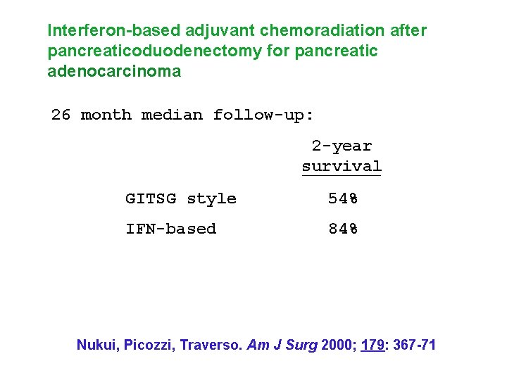 Interferon-based adjuvant chemoradiation after pancreaticoduodenectomy for pancreatic adenocarcinoma 26 month median follow-up: 2 -year