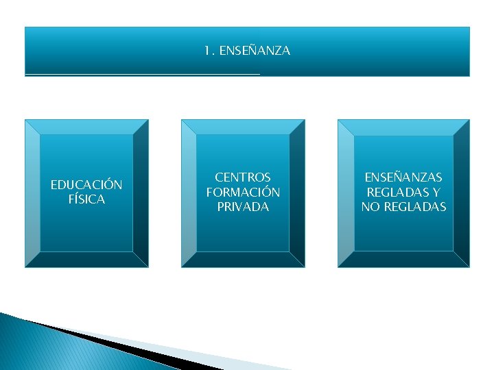 ENSEÑANZA EDUCACIÓN FÍSICA 1. ENSEÑANZA CENTROS FORMACIÓN PRIVADA ENSEÑANZAS REGLADAS Y NO REGLADAS 