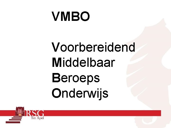 VMBO Voorbereidend Middelbaar Beroeps Onderwijs 