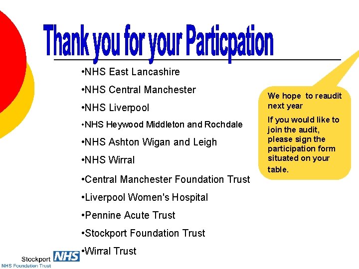  • NHS East Lancashire • NHS Central Manchester • NHS Liverpool • NHS