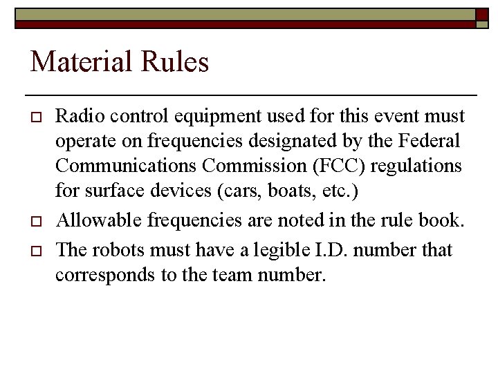 RoboCross B Division Mario Palmietto Material Rules o