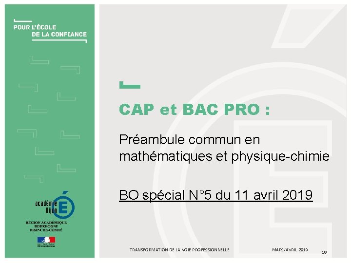 CAP et BAC PRO : Préambule commun en mathématiques et physique-chimie BO spécial N°