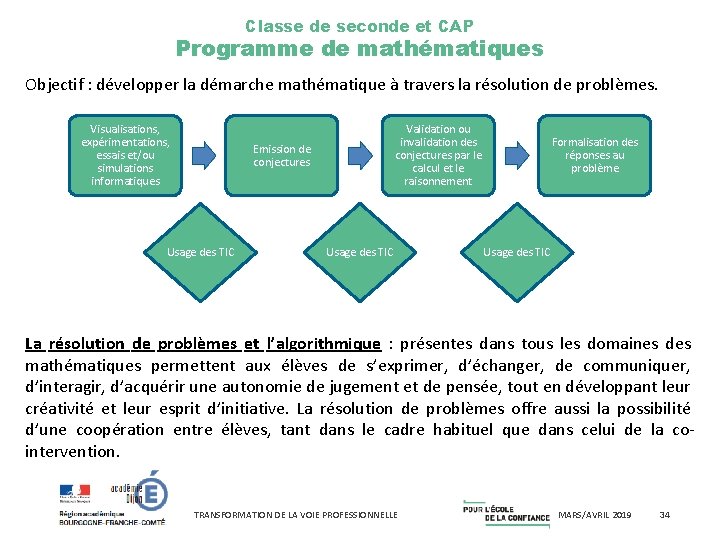 Classe de seconde et CAP Programme de mathématiques Objectif : développer la démarche mathématique