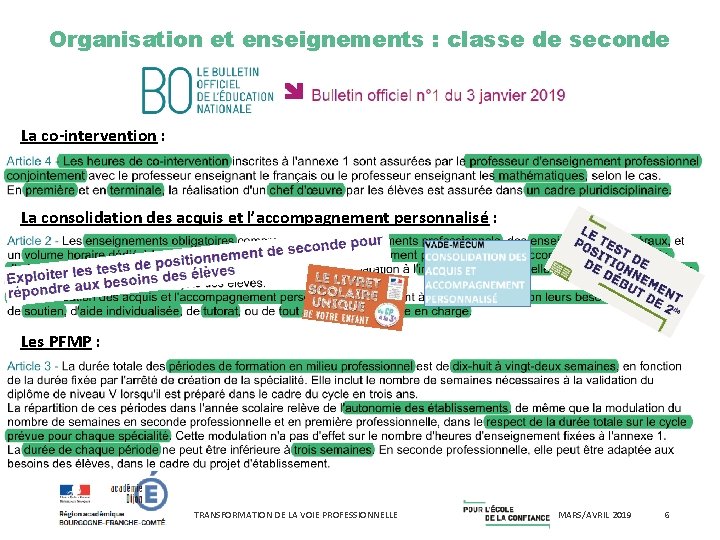 Organisation et enseignements : classe de seconde La co-intervention : La consolidation des acquis