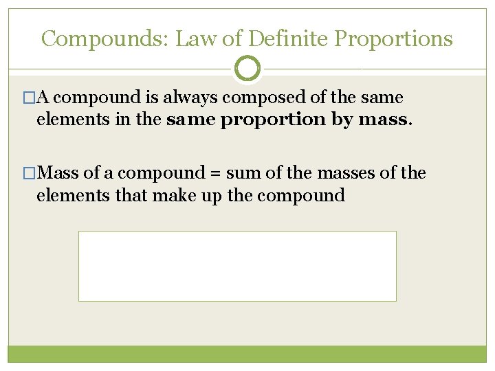 Compounds: Law of Definite Proportions �A compound is always composed of the same elements