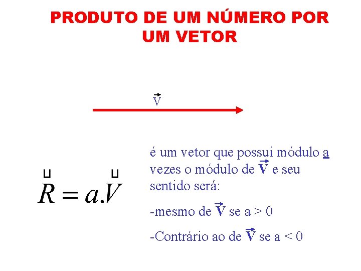 PRODUTO DE UM NÚMERO POR UM VETOR V é um vetor que possui módulo