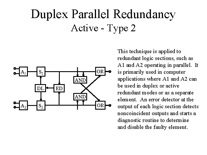 Duplex Parallel Redundancy Active - Type 2 A 1 OR S 1 AND DL