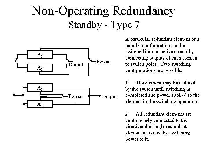 Non-Operating Redundancy Standby - Type 7 A 1 A 2 Output Power A 1