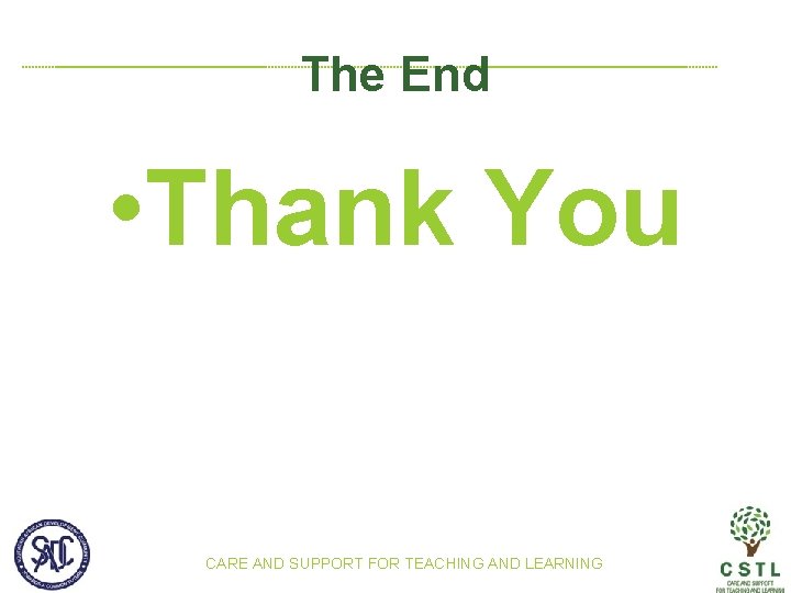The End • Thank You CARE AND SUPPORT FOR TEACHING AND LEARNING 