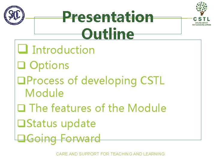 Presentation Outline q Introduction q Options q. Process of developing CSTL Module q The