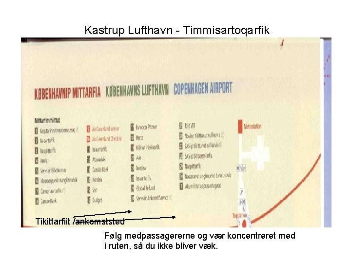 Kastrup Lufthavn - Timmisartoqarfik Tikittarfiit /ankomststed Følg medpassagererne og vær koncentreret med i ruten,