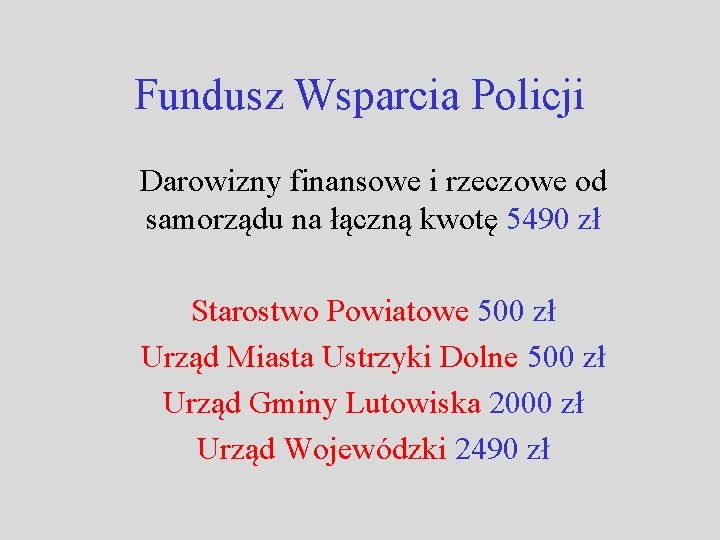 Fundusz Wsparcia Policji Darowizny finansowe i rzeczowe od samorządu na łączną kwotę 5490 zł