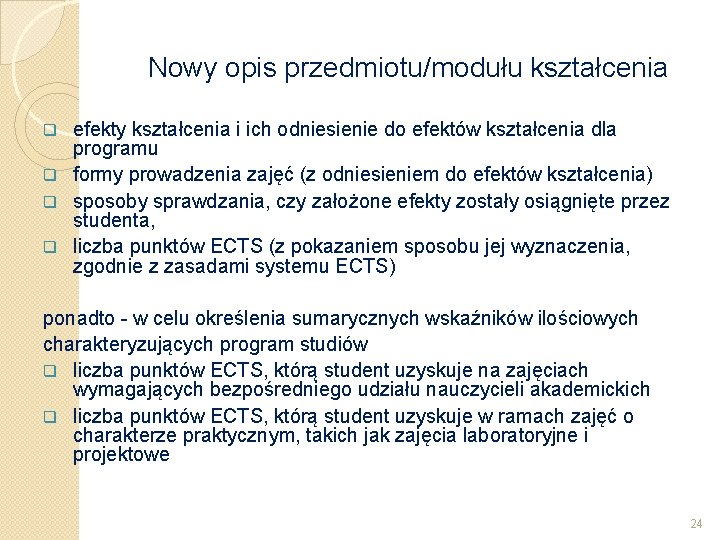 Nowy opis przedmiotu/modułu kształcenia efekty kształcenia i ich odniesienie do efektów kształcenia dla programu