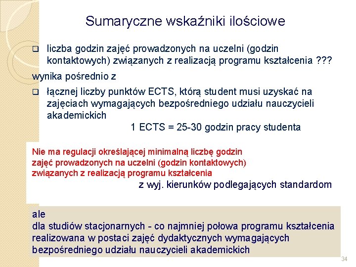 Sumaryczne wskaźniki ilościowe q liczba godzin zajęć prowadzonych na uczelni (godzin kontaktowych) związanych z