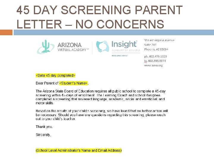 45 DAY SCREENING PARENT LETTER – NO CONCERNS 