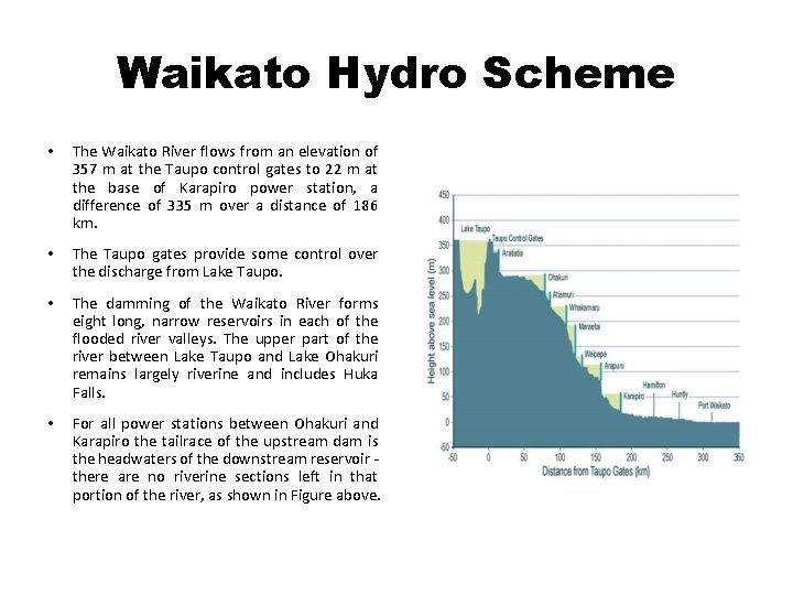 Waikato Hydro Scheme • The Waikato River flows from an elevation of 357 m