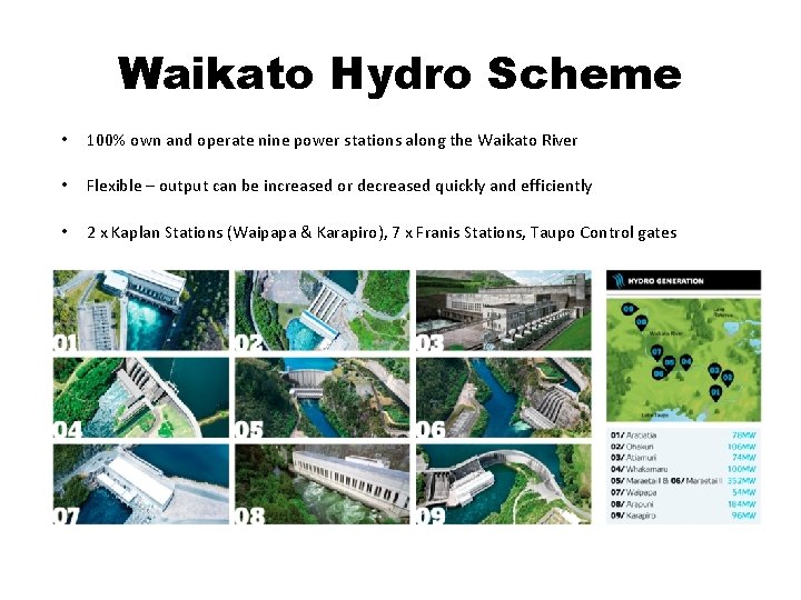 Waikato Hydro Scheme • 100% own and operate nine power stations along the Waikato