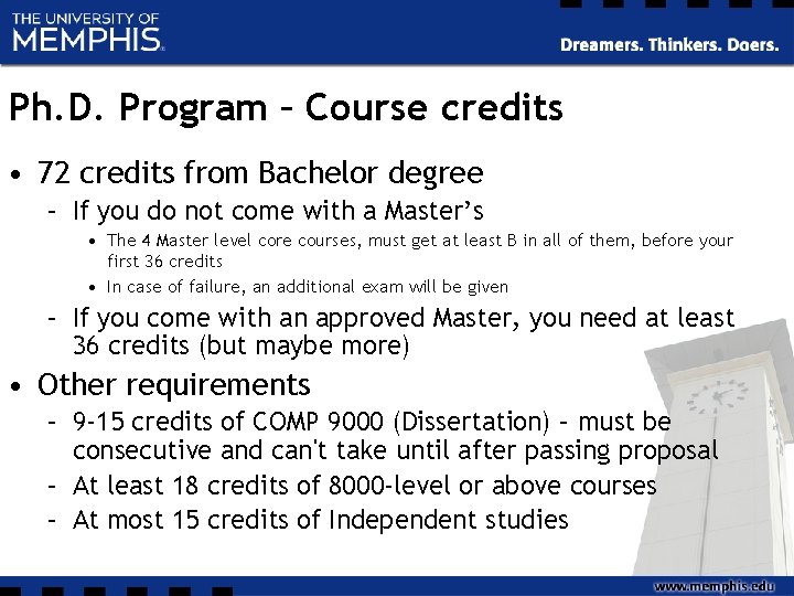 Ph. D. Program – Course credits • 72 credits from Bachelor degree – If Ph. D. Program – Course credits • 72 credits from Bachelor degree – If
