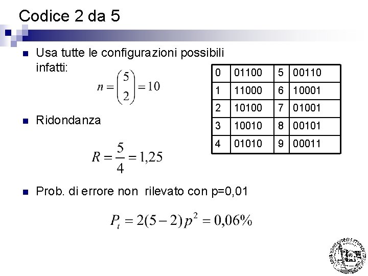 Codice 2 da 5 n n n Usa tutte le configurazioni possibili infatti: 0