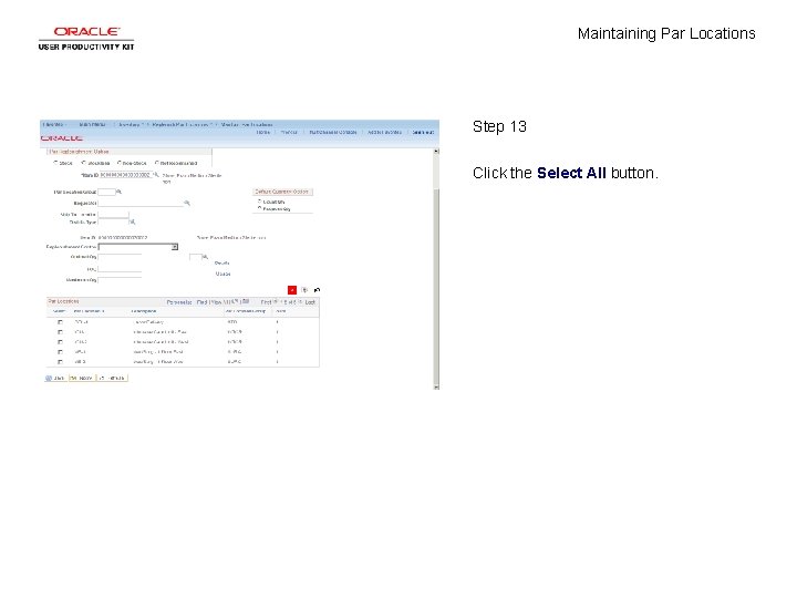 Maintaining Par Locations Step 13 Click the Select All button. 