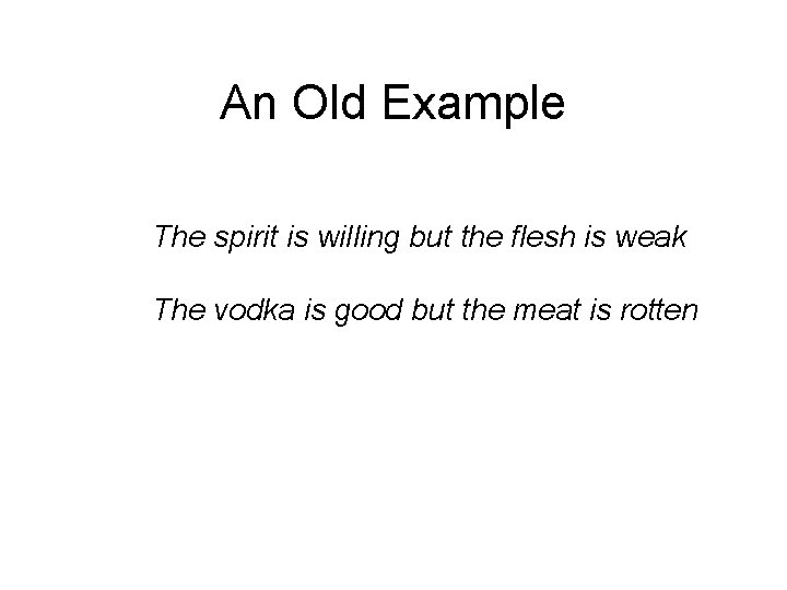 An Old Example The spirit is willing but the flesh is weak The vodka An Old Example The spirit is willing but the flesh is weak The vodka